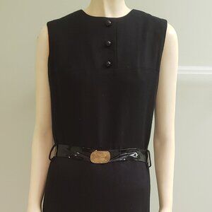 little black dress 1960s linen sleeveless M belted